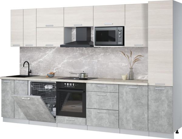 Изображение товара Кухонный гарнитур Интерлиния Мила Лайт 3.3-ПМ2 (вудлайн кремовый/бетон/бискайская сосна)