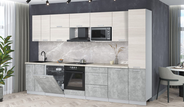 Изображение товара Кухонный гарнитур Интерлиния Мила Лайт 3.3-ПМ2 (вудлайн кремовый/бетон/бискайская сосна)