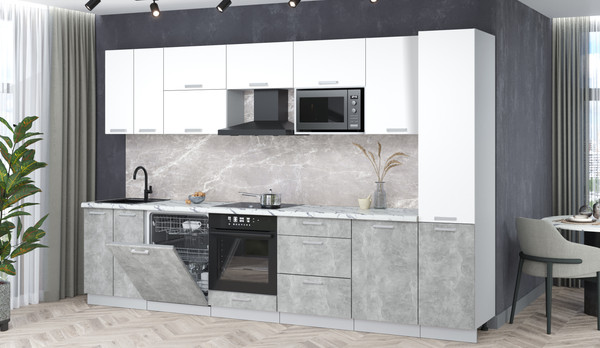 Изображение товара Кухонный гарнитур Интерлиния Мила Лайт 3.3-ПМ2 (белый платинум/бетон/белый гранит)