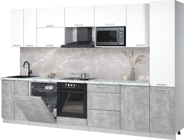 Изображение товара Кухонный гарнитур Интерлиния Мила Лайт 3.3-ПМ2 (белый платинум/бетон/белый гранит)