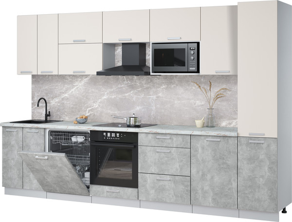 Изображение товара Кухонный гарнитур Интерлиния Мила Лайт 3.3-ПМ2 (персидский жемчуг/бетон/серый каспий)