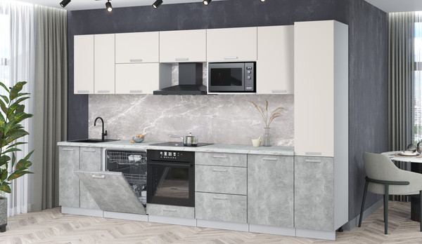 Изображение товара Кухонный гарнитур Интерлиния Мила Лайт 3.3-ПМ2 (персидский жемчуг/бетон/серый каспий)