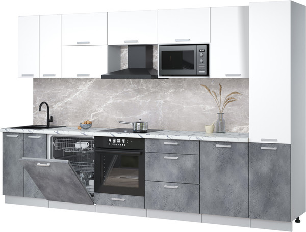 Изображение товара Кухонный гарнитур Интерлиния Мила Лайт 3.3-ПМ2 (белый платинум/бетон портленд/белый гранит)