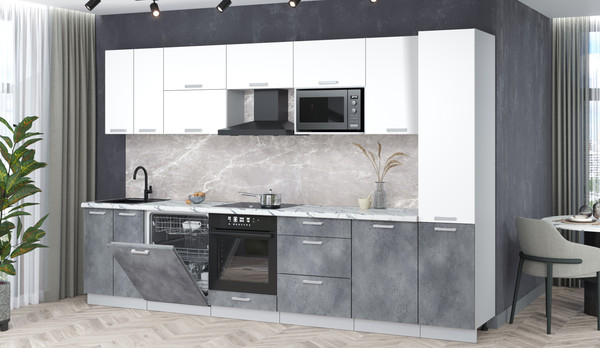 Изображение товара Кухонный гарнитур Интерлиния Мила Лайт 3.3-ПМ2 (белый платинум/бетон портленд/белый гранит)