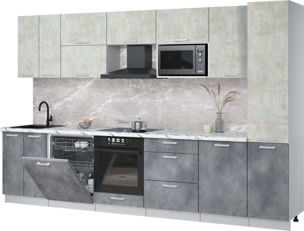 Изображение товара Кухонный гарнитур Интерлиния Мила Лайт 3.3-ПМ2 (бетон лайт/бетон портленд/белый гранит)