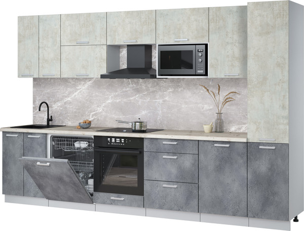 Изображение товара Кухонный гарнитур Интерлиния Мила Лайт 3.3-ПМ2 (бетон лайт/бетон портленд/бискайская сосна)