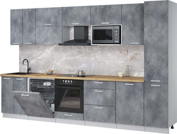 Изображение товара Кухонный гарнитур Интерлиния Мила Лайт 3.3-ПМ2 (бетон портленд/бетон портленд/дуб бунратти)