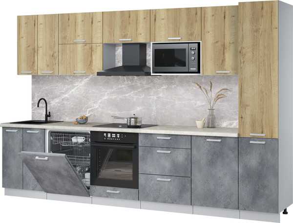 Изображение товара Кухонный гарнитур Интерлиния Мила Лайт 3.3-ПМ2 (дуб золотой/бетон портленд/опал светлый)