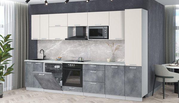 Изображение товара Кухонный гарнитур Интерлиния Мила Лайт 3.3-ПМ2 (персидский жемчуг/бетон портленд/серый каспий)