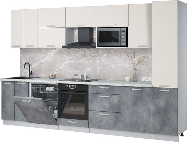 Изображение товара Кухонный гарнитур Интерлиния Мила Лайт 3.3-ПМ2 (персидский жемчуг/бетон портленд/серый каспий)