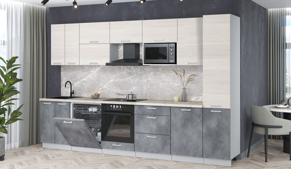 Изображение товара Кухонный гарнитур Интерлиния Мила Лайт 3.3-ПМ2 (вудлайн кремовый/бетон портленд/бискайская сосна)