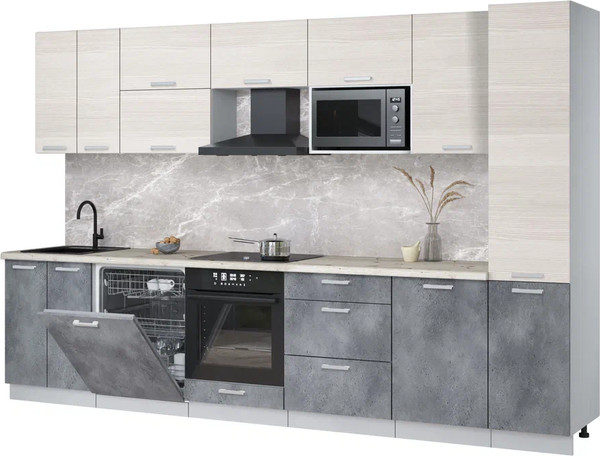 Изображение товара Кухонный гарнитур Интерлиния Мила Лайт 3.3-ПМ2 (вудлайн кремовый/бетон портленд/бискайская сосна)