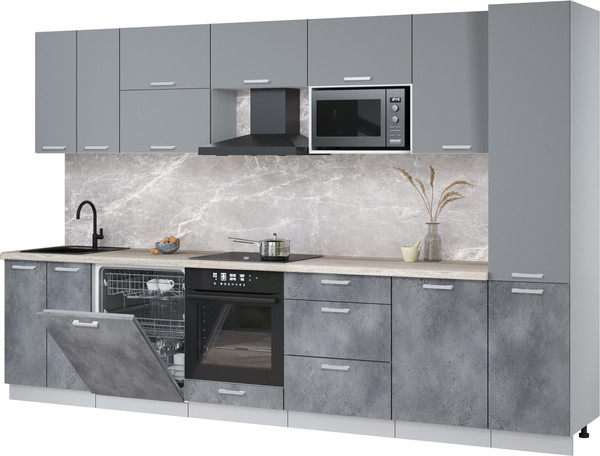Изображение товара Кухонный гарнитур Интерлиния Мила Лайт 3.3-ПМ2 (серебро/бетон портленд/травертин серый)