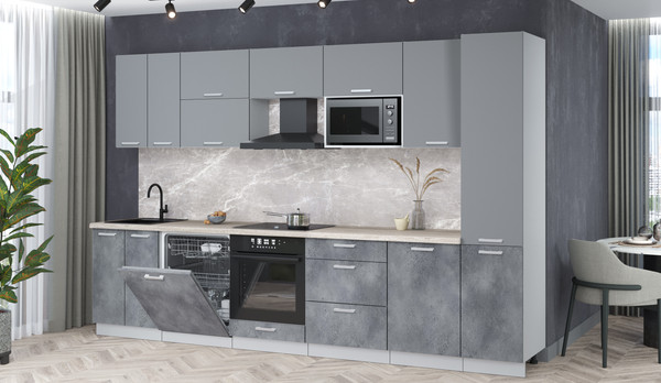 Изображение товара Кухонный гарнитур Интерлиния Мила Лайт 3.3-ПМ2 (серебро/бетон портленд/травертин серый)