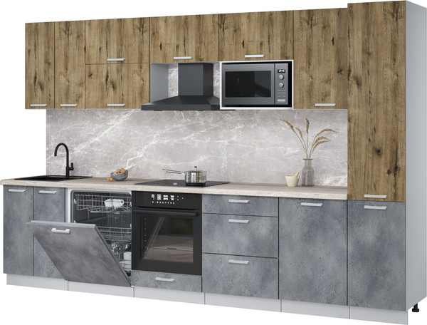 Изображение товара Кухонный гарнитур Интерлиния Мила Лайт 3.3-ПМ2 (дуб веллингтон/бетон портленд/травертин серый)