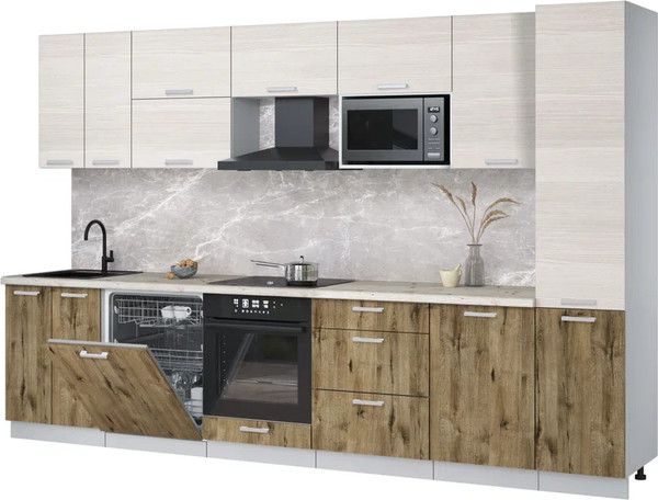 Изображение товара Кухонный гарнитур Интерлиния Мила Лайт 3.3-ПМ2 (вудлайн кремовый/дуб веллингтон/бискайская сосна)