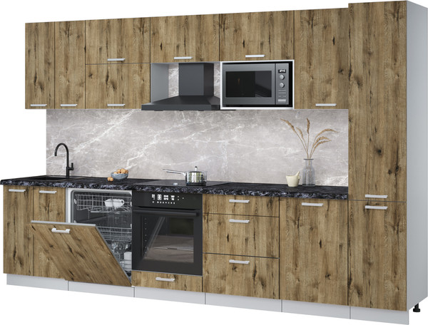 Изображение товара Кухонный гарнитур Интерлиния Мила Лайт 3.3-ПМ2 (дуб веллингтон/дуб веллингтон/кастилло темный)