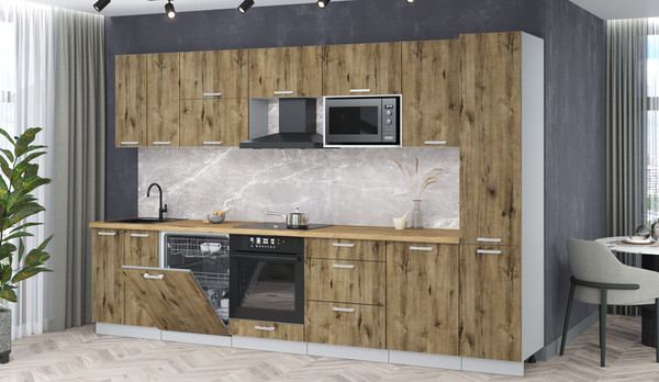 Изображение товара Кухонный гарнитур Интерлиния Мила Лайт 3.3-ПМ2 (дуб веллингтон/дуб веллингтон/дуб бунратти)