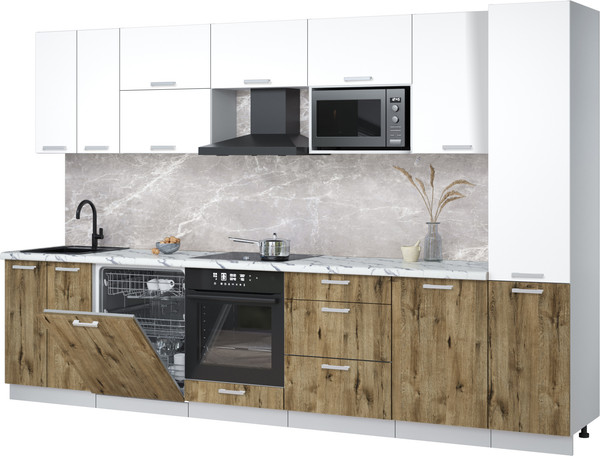 Изображение товара Кухонный гарнитур Интерлиния Мила Лайт 3.3-ПМ2 (белый платинум/дуб веллингтон/белый гранит)