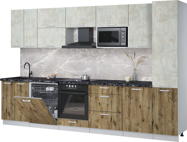 Изображение товара Кухонный гарнитур Интерлиния Мила Лайт 3.3-ПМ2 (бетон лайт/дуб веллингтон/кастилло темный)