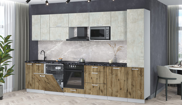 Изображение товара Кухонный гарнитур Интерлиния Мила Лайт 3.3-ПМ2 (бетон лайт/дуб веллингтон/кастилло темный)