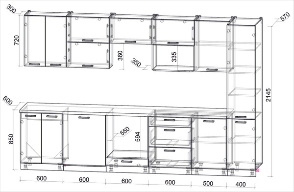 Изображение товара Кухонный гарнитур Интерлиния Мила Лайт 3.3-ПМ2 (белый платинум/белый платинум/кастилло темный)