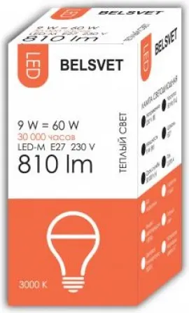 Изображение товара Лампа Belsvet LED-M A60 9 W 3000 K E27