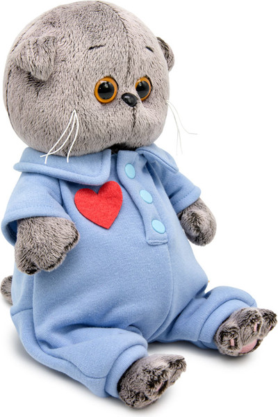 Изображение товара Мягкая игрушка Budi Basa Кот Басик Baby в голубом комбинезоне с сердечком / 10896435