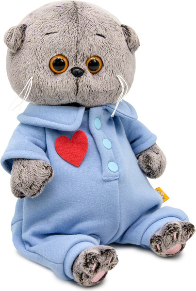 Изображение товара Мягкая игрушка Budi Basa Кот Басик Baby в голубом комбинезоне с сердечком / 10896435