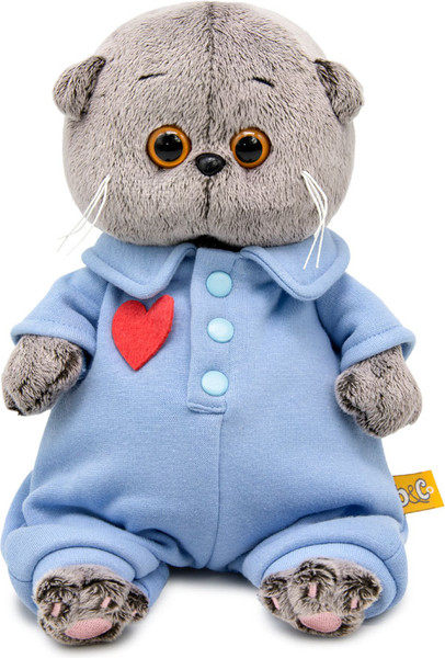 Изображение товара Мягкая игрушка Budi Basa Кот Басик Baby в голубом комбинезоне с сердечком / 10896435