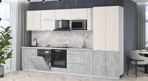Изображение товара Кухонный гарнитур Interline Мила Лайт 3.5-ПМ2 (персидский жемчуг/бетон/серый каспий)