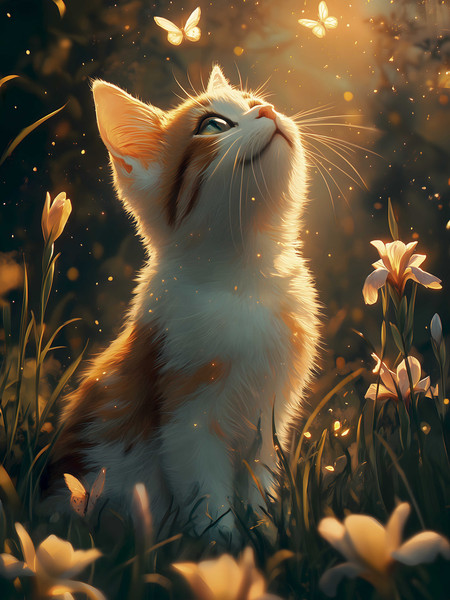 Изображение товара Набор алмазной вышивки Феникс+ Котенок и бабочки / 71372