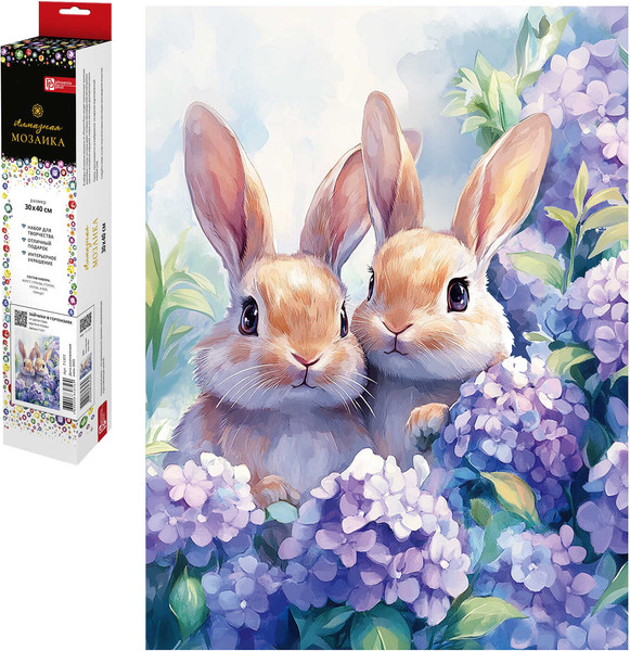 Изображение товара Набор алмазной вышивки Феникс+ Зайчики в гортензиях / 71377