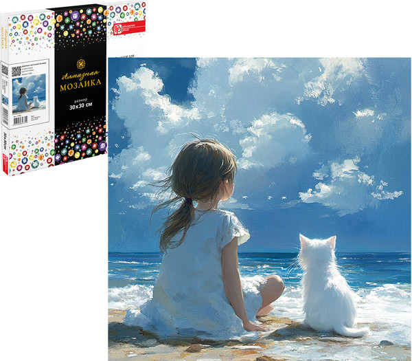 Изображение товара Набор алмазной вышивки Феникс+ Девочка с котенком на море / 71393