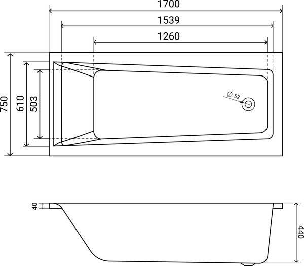 Изображение товара Ванна акриловая Lauter Versailles 170x75 / 21070075 (с каркасом, лицевым экраном и сифоном 21Y11030 хром)