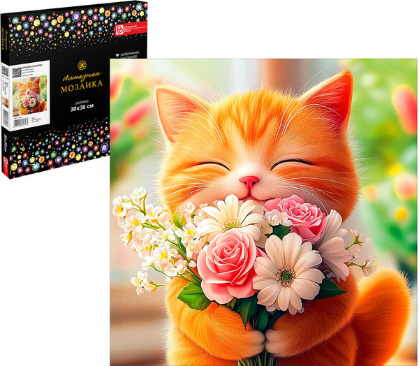 Изображение товара Набор алмазной вышивки Феникс+ Котенок с букетом / 71438