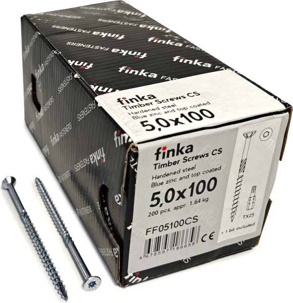 Изображение товара Шуруп Finka Timber Screws CS Конструкционный по дереву TORX25 5x100 потай (200шт, голубой цинк)