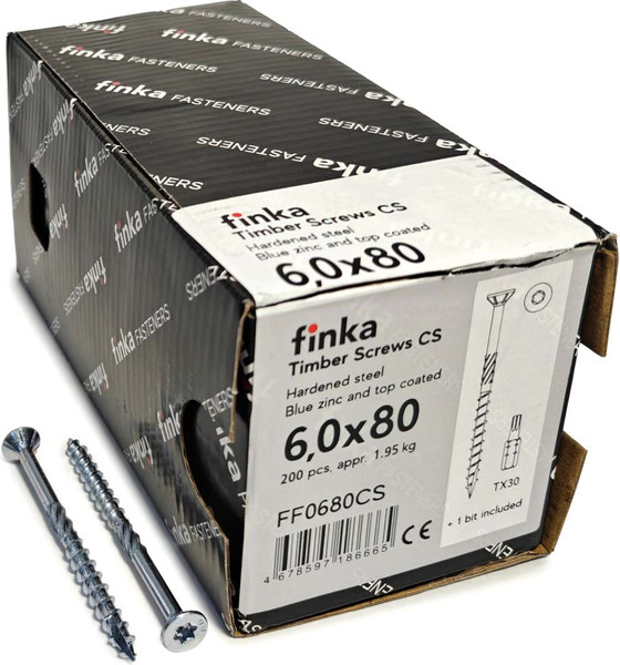 Изображение товара Шуруп Finka Timber Screws CS Конструкционный по дереву TORX30 6x80 потай (200шт, голубой цинк)