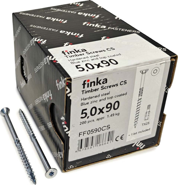 Изображение товара Шуруп Finka Timber Screws CS Конструкционный по дереву TORX25 5x90 потай (200шт, голубой цинк)