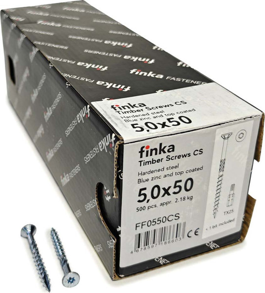 Изображение товара Шуруп Finka Timber Screws CS Конструкционный по дереву TORX25 5x50 потай (500шт, голубой цинк)