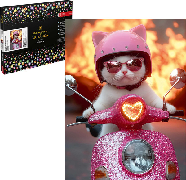 Изображение товара Набор алмазной вышивки Феникс+ Кот на мотоцикле / 71444
