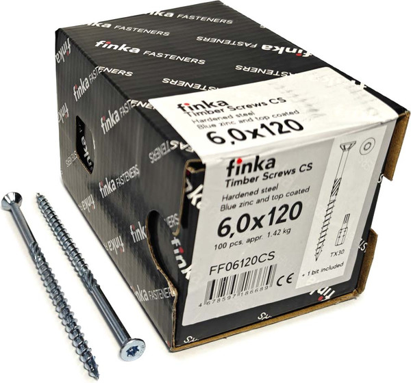Изображение товара Шуруп Finka Timber Screws CS Конструкционный по дереву TORX30 6x120 потай (100шт, голубой цинк)