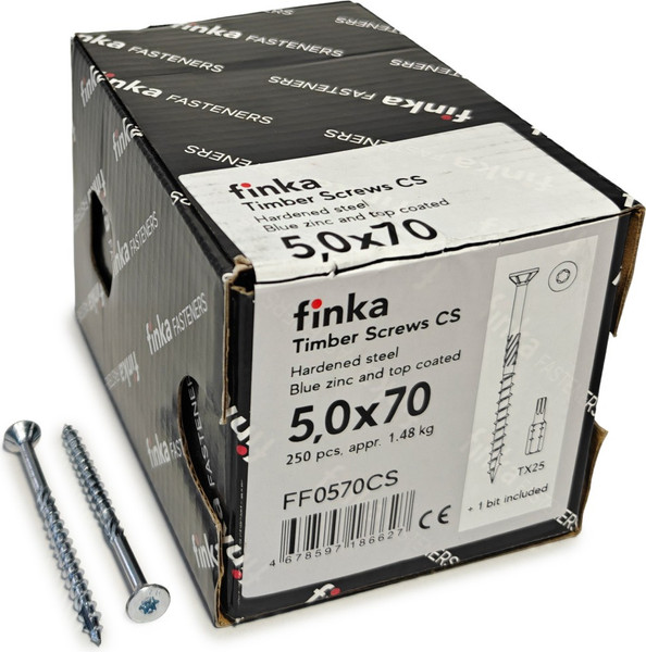 Изображение товара Шуруп Finka Timber Screws CS Конструкционный по дереву TORX25 5x70 потай (250шт, голубой цинк)