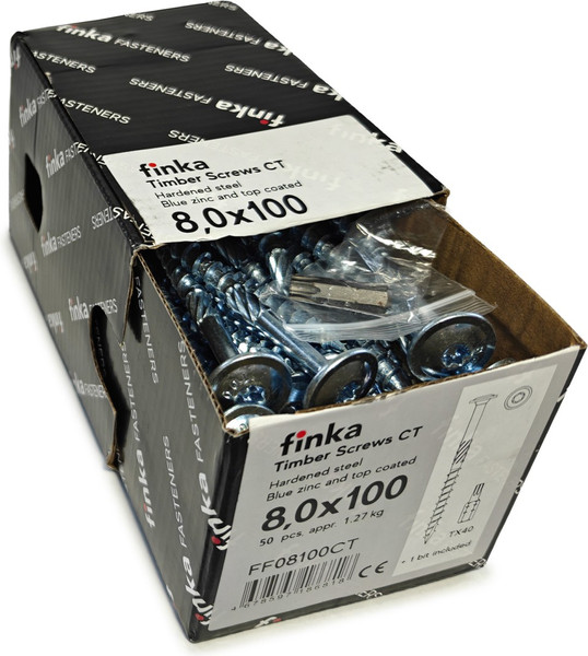 Изображение товара Шуруп Finka Timber Screws CT Конструкционный по дереву TORX40 8x100 тарелка (50шт, голубой цинк)