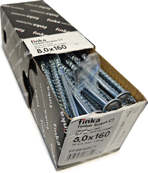 Изображение товара Шуруп Finka Timber Screws CT Конструкционный по дереву TORX40 8x160 тарелка (50шт, голубой цинк)