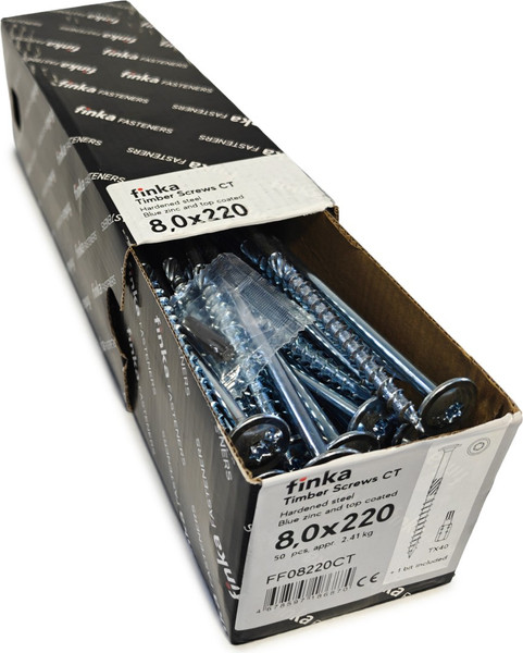 Изображение товара Шуруп Finka Timber Screws CT Конструкционный по дереву TORX40 8x220 тарелка (50шт, голубой цинк)