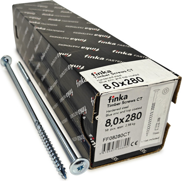 Изображение товара Шуруп Finka Timber Screws CT Конструкционный по дереву TORX40 8x280 тарелка (50шт, голубой цинк)