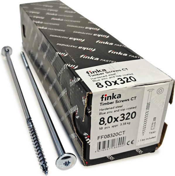 Изображение товара Шуруп Finka Timber Screws CT Конструкционный по дереву TORX40 8x320 тарелка (50шт, голубой цинк)