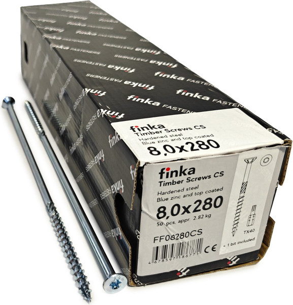 Изображение товара Шуруп Finka Timber Screws CS Конструкционный по дереву TORX40 8x280 потай (50шт, голубой цинк)