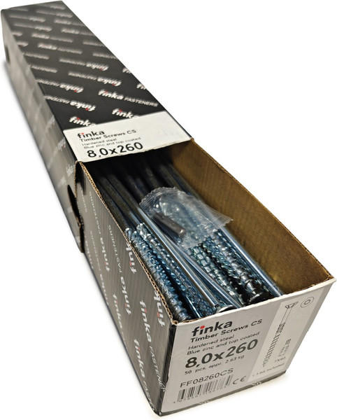 Изображение товара Шуруп Finka Timber Screws CS Конструкционный по дереву TORX40 8x260 потай (50шт, голубой цинк)